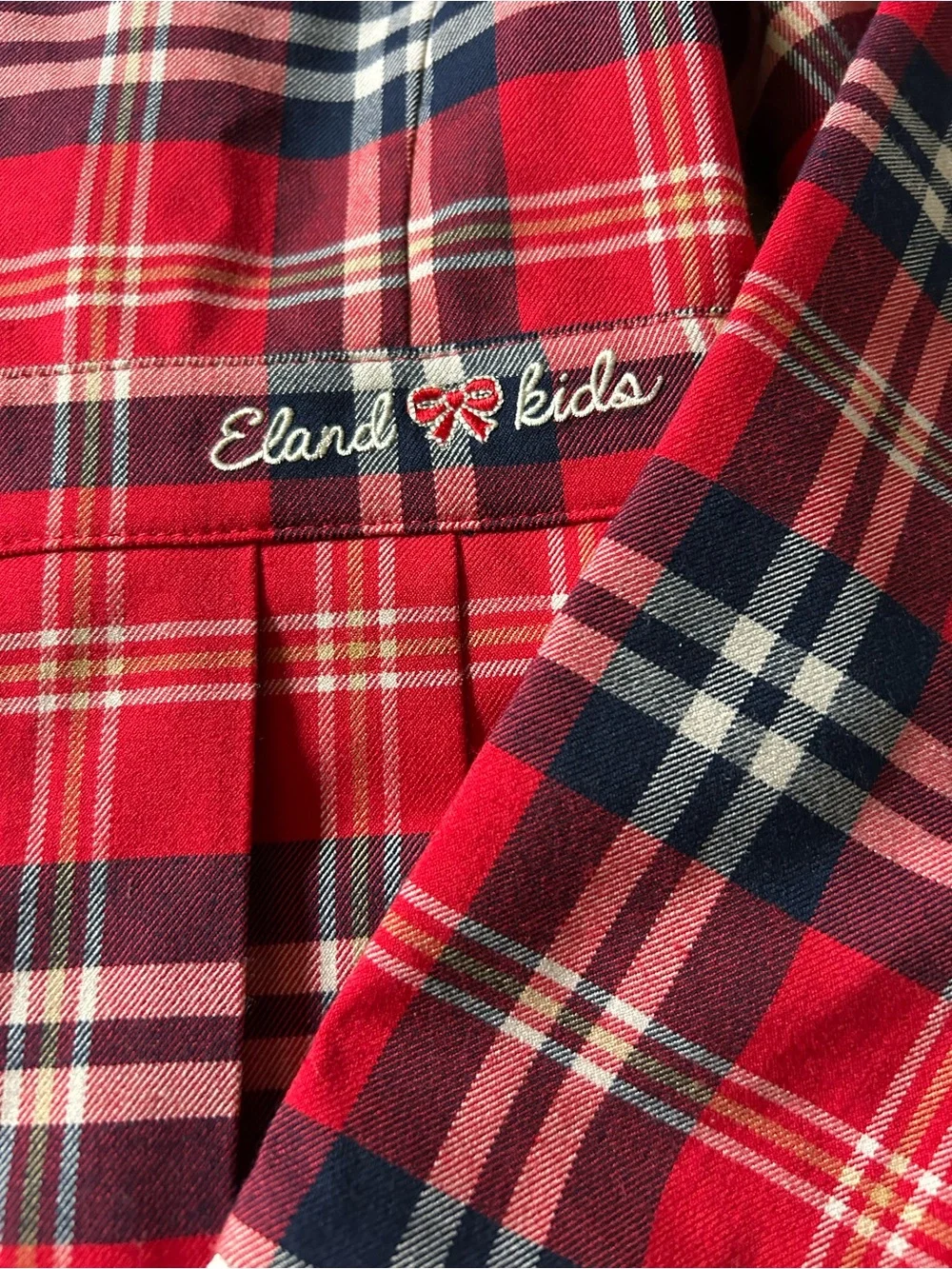 E-Land Kids Red Plaid Dress with White Peter Pan Collar